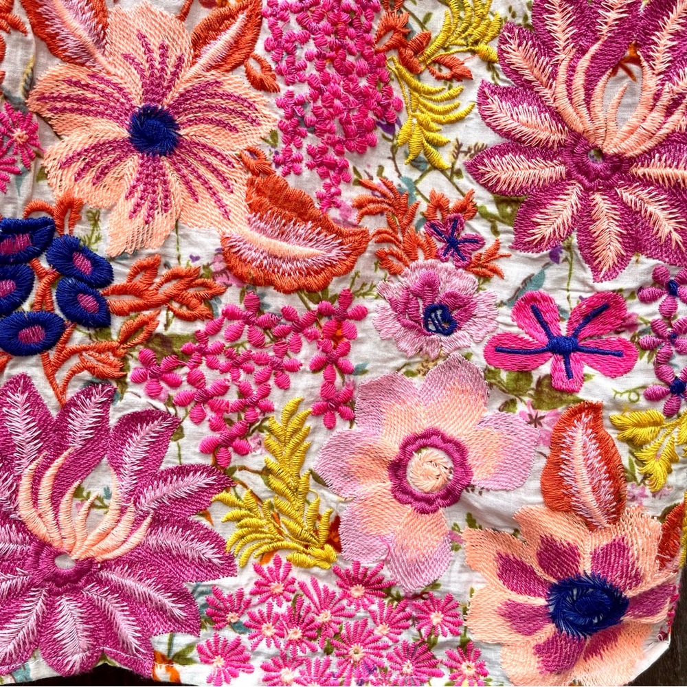 🇬🇧 Cottagecore Fully Embroidered Floral Mini Dress Handmade Garden Retro L - Picture 5 of 16